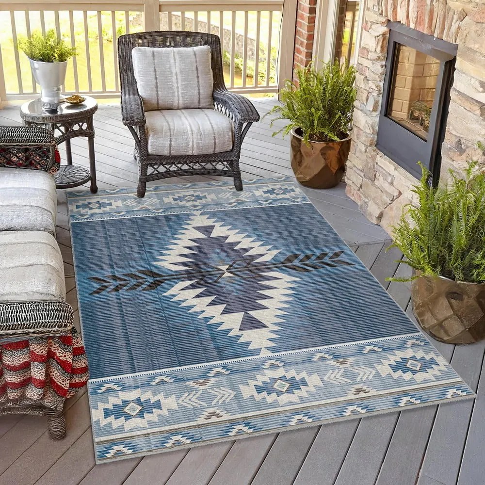 Niebieski chodnik odpowiedni do prania 80x200 cm Ethnic Geo – Mila Home