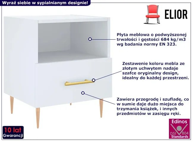 Biała klasyczna szafka nocna z szufladą - Reta