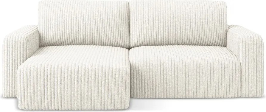 Kremowy sztruksowy rozkładany narożnik ze schowkiem (lewostronny/z szezlongiem) Kona – Makamii