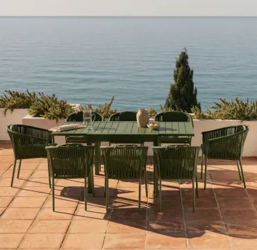Zestaw Stołu Rozkładanego 90-180x90 Cm Starmi Oraz 8 Sztaplowanych Krzeseł Ogrodowych Z Aluminium I Plecionej Liny Ondina Intensywny Verde Olive -