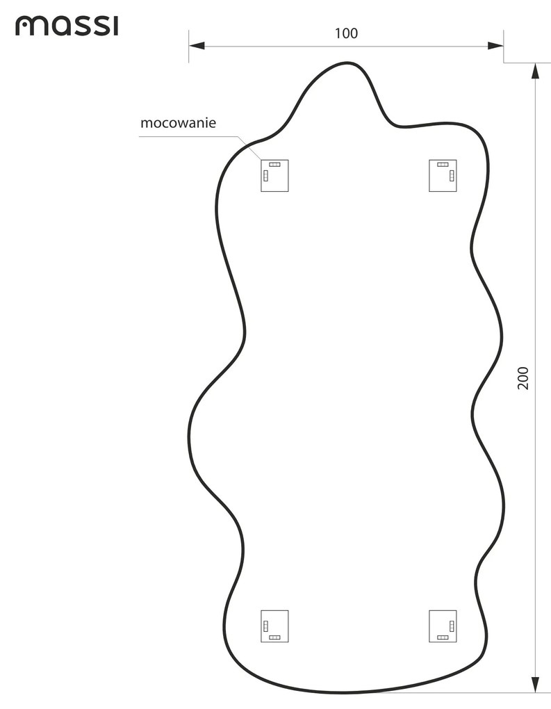 Lustro dekoracyjne w kształcie chmurki oszlifowane bez podświetlenia CLOUD | Różne rozmiary | Różne kolory : Kolor tafli szkła - Grafit, Rozmiar - 200 x 100 cm