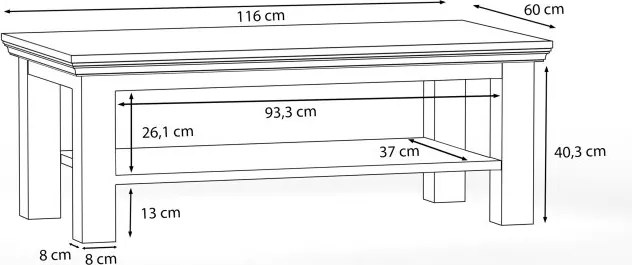 Prostokątna ława z półką Pontypool 5223, dąb Mauvella/Uni Wolfram szary