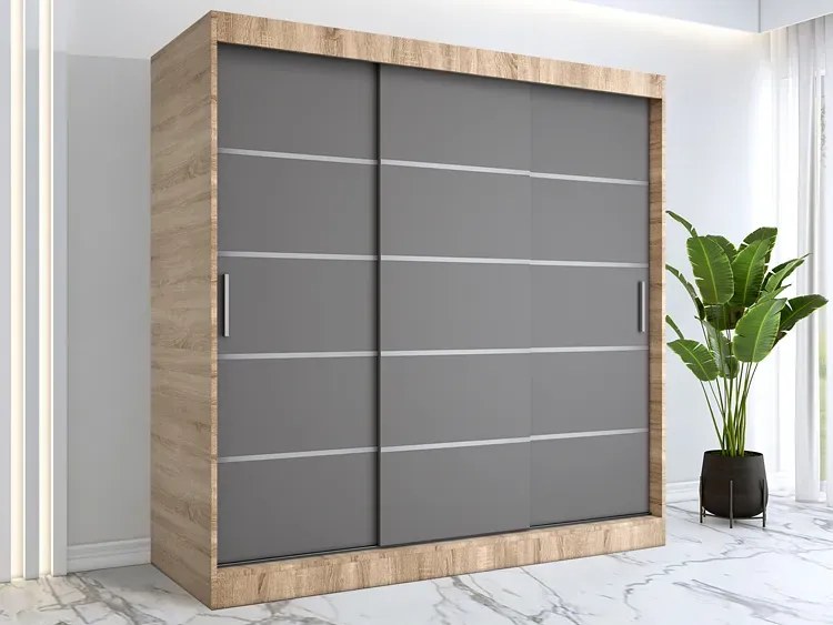 Szafa przesuwna dąb sonoma + antracyt 200 cm - Bohosa 6X