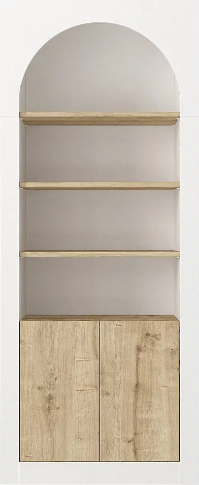 Biblioteka 2-drzwiowa z 4 wnękami - Biały i jasny naturalny - CYMORA
