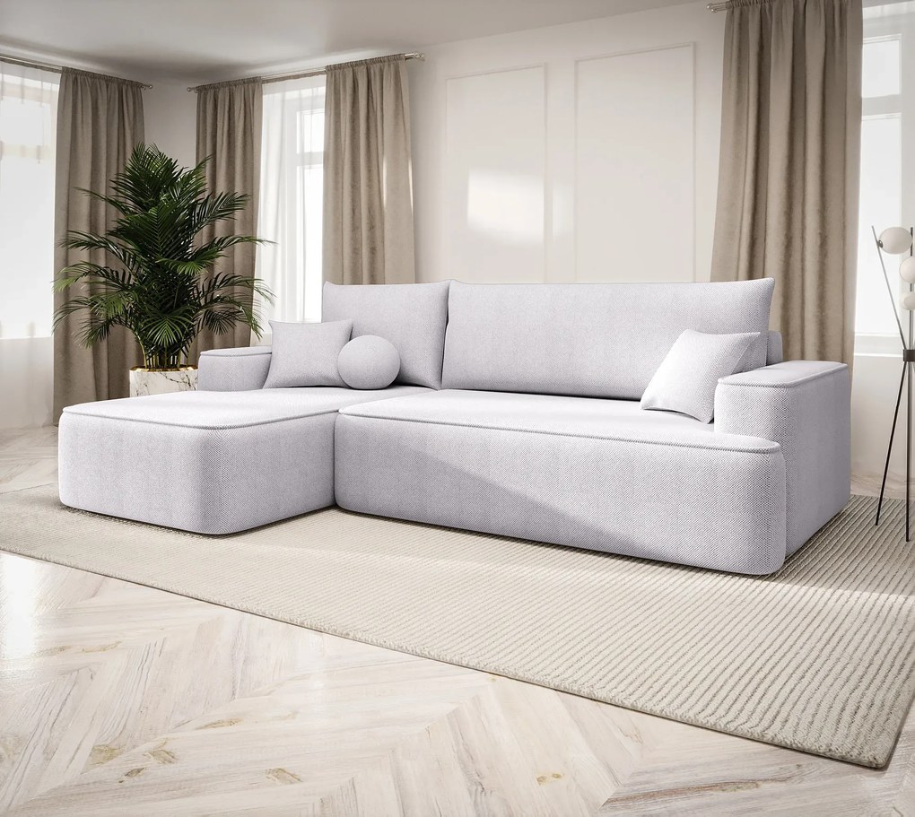 Jasnoszary narożnik z funkcją spania i pojemnikiem S9-C60