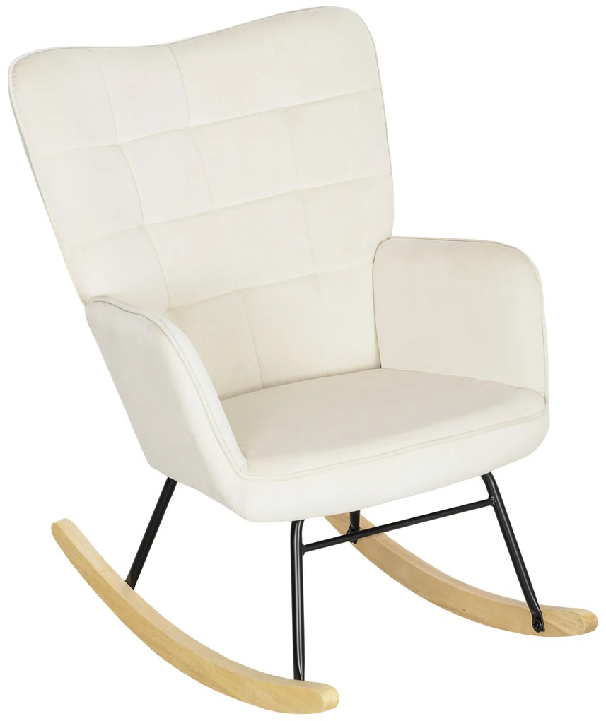 HOMCOM Fotel Bujany, Grube Wypełnienie, Szerokie Oparcie, Drewno Bukowe/Rama Stalowa, do 120 kg, Beżowy