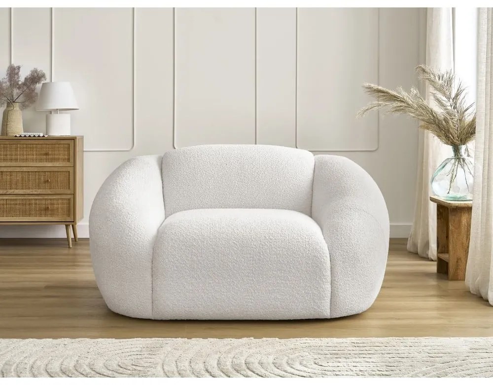 Biały fotel z materiału bouclé Tina – Bobochic Paris