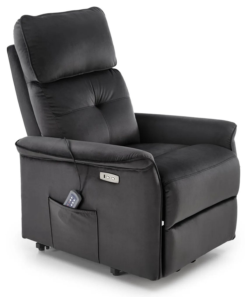 Fotel wypoczynkowy elektryczny pionizacja masaż rozkładany czarny SEMIR 2