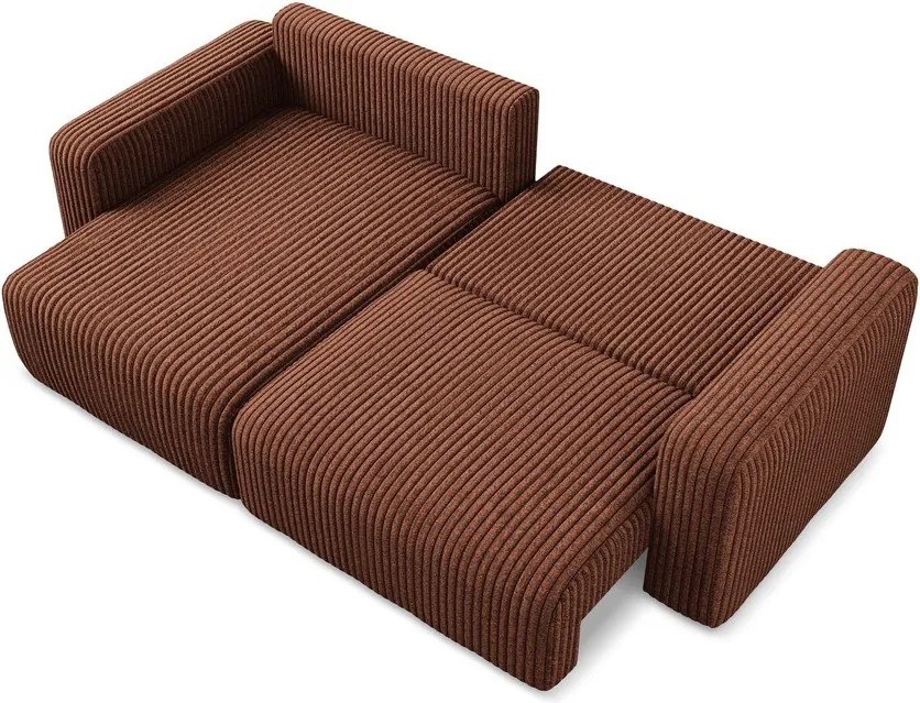 Sztruksowy rozkładany/ze schowkiem narożnik (lewostronny/z szezlongiem) w kolorze terakoty Kona – Makamii