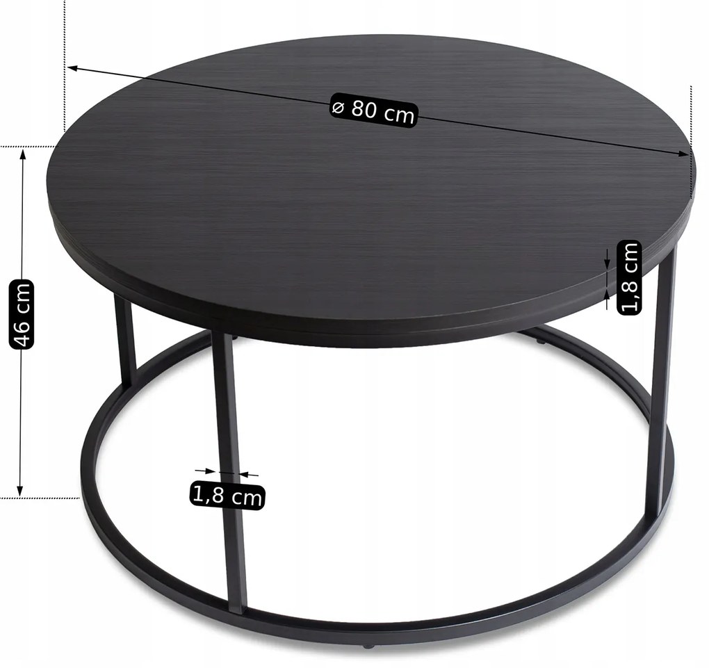 Stolik Kawowy AMON MAX 80 cm Czarny Nowoczesny Loft