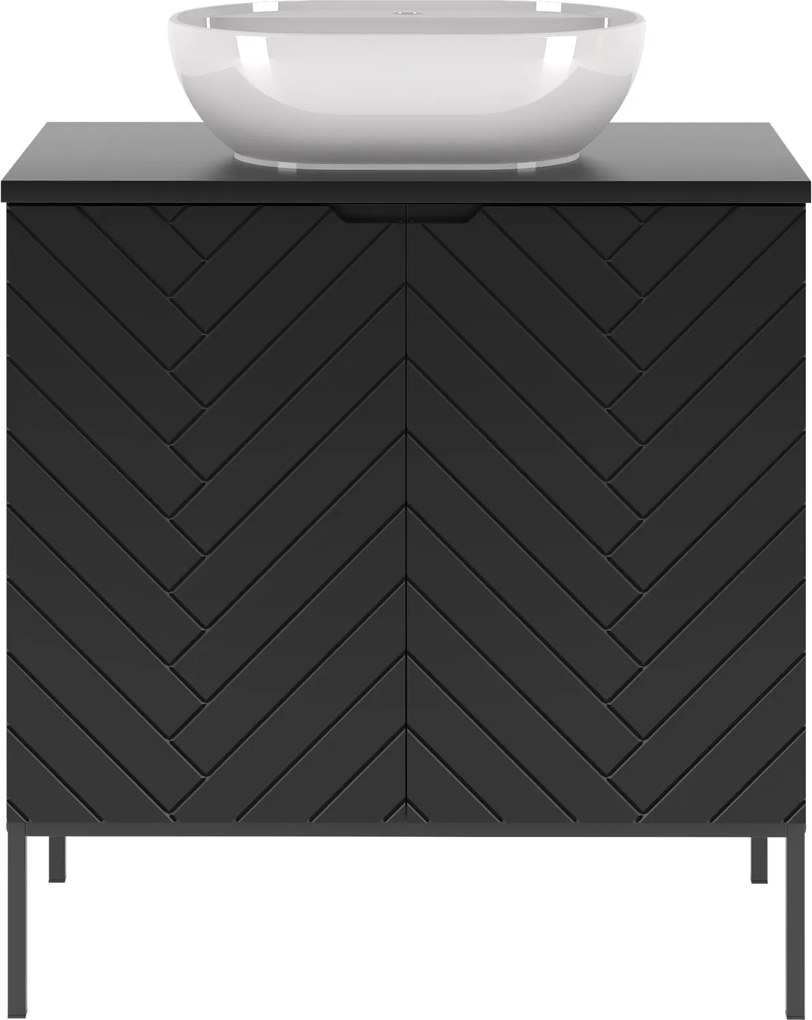 Szafka z umywalką nablatową Aspen 08 czarna, 80 cm - zestaw 2