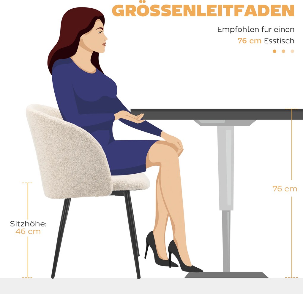 HOMCOM Zestaw 2 krzeseł jadalnych, krzesła tapicerowane z materiału, krzesła kuchenne ze stalowymi nogami, z ergonomicznym oparciem, kremowe