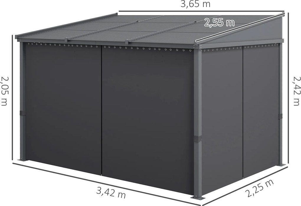Outsunny Altana Ogrodowa 365x255x205cm z Przesuwnym Dachem i Zasłonami Aluminiowa Rama Ciemnoszara Elegancka | Aosom PL