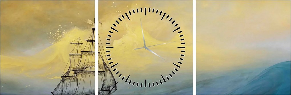 Obraz - Obraz statku ma morzu (z zegarem) (90x30 cm)