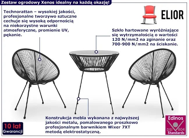 Dwa krzesła i okrągły stolik - zestaw ogrodowy Novik