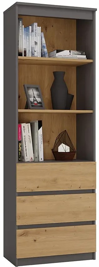 Regał z szufladami i półkami antracyt + dąb artisan - Polo