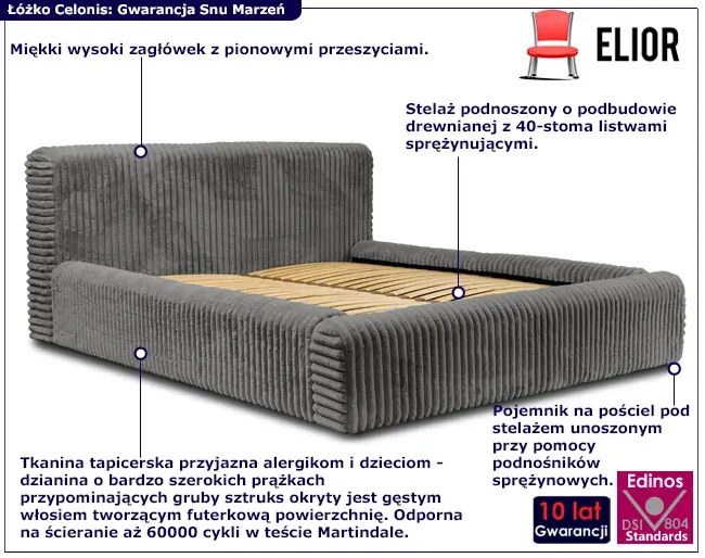 Szare łóżko tapicerowane z miękkim zagłówkiem T0-A95