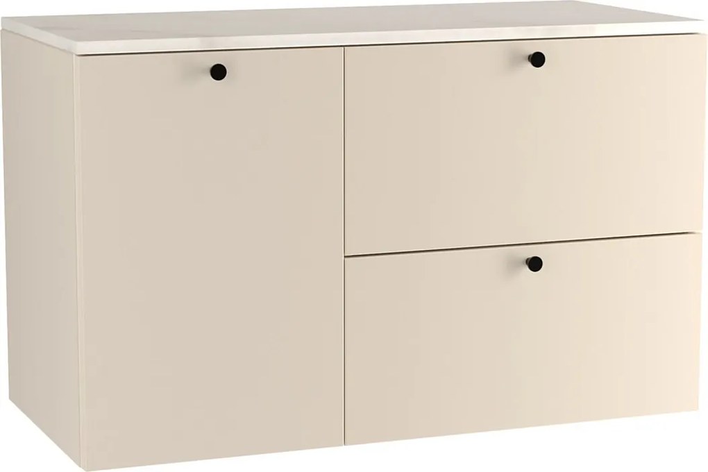 Szafka pod umywalkę WENA, gładkie fronty, z koszem na pranie, Beti, 100x60x47 cm, Kaszmir/Marmur Bianco