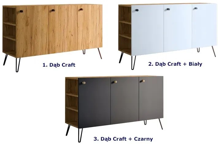 Komoda z nóżkami typu hairpin legs lewostronna dąb craft + czarny L3-S35
