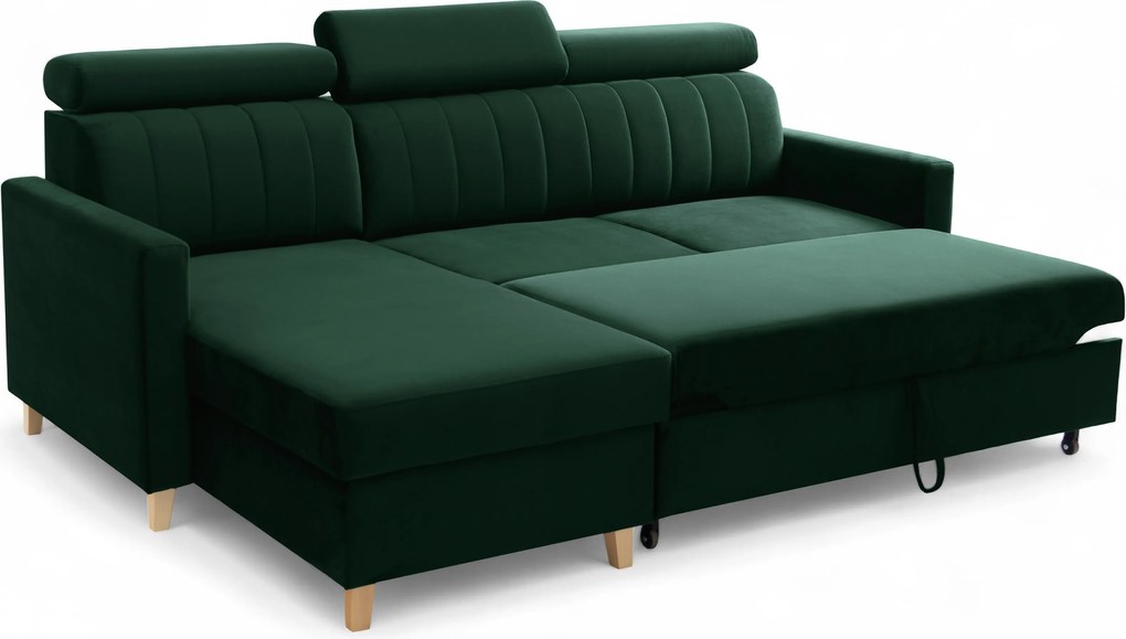 Narożnik Vario z funkcją spania uniwersalny prawo/lewostronny - zielony welur Bluvel 78