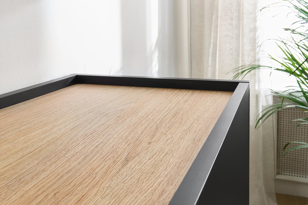 Komoda wysoka Desin 120 cm dwudrzwiowa z ukrytymi szufladami - czarny mat / dąb nagano