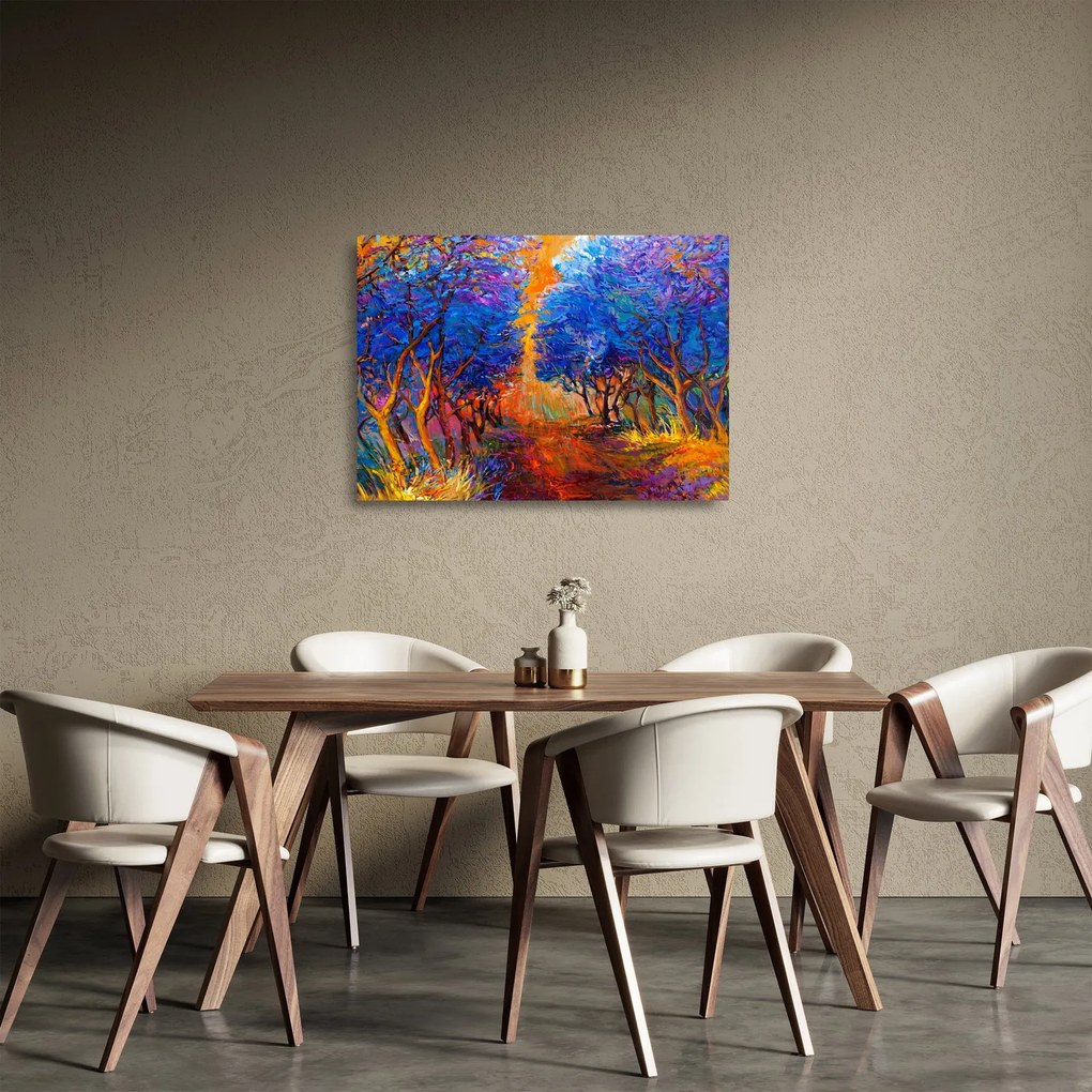 Obraz na szkle - Jesienne korony drzew, nowoczesny impresjonizm (70x50 cm)