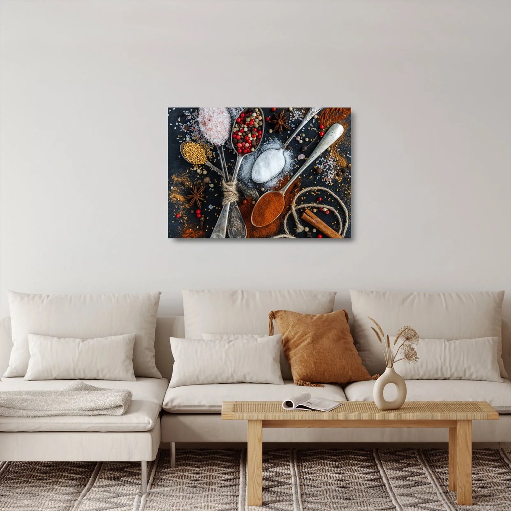 Obraz na szkle łyżek z przyprawami (70x50 cm)
