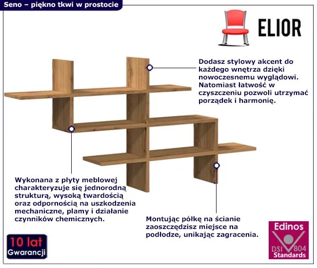 Wisząca nowoczesna półka ścienna dąb artisian Ormond 6X