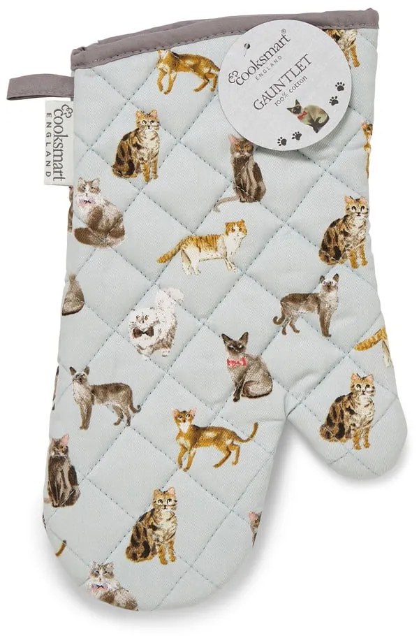 Niebieska bawełniana rękawica kuchenna Cooksmart ® Curious Cats