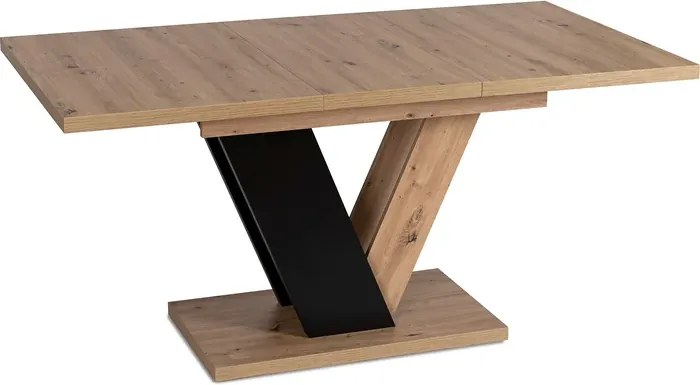 Zestaw Stół Prostokątny Rozkładany CLARK 120-160 cm Dąb Artisan/Czarny i 6 Krzeseł Tapicerowanych PERU Beżowych Welur
