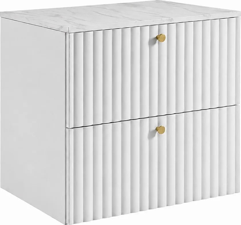 Szafka łazienkowa wisząca z blatem 60, biały + blat z efektem marmuru Bianco, uchwyty w trzech kolorach, 60 x 44,4 x 58,6 cm