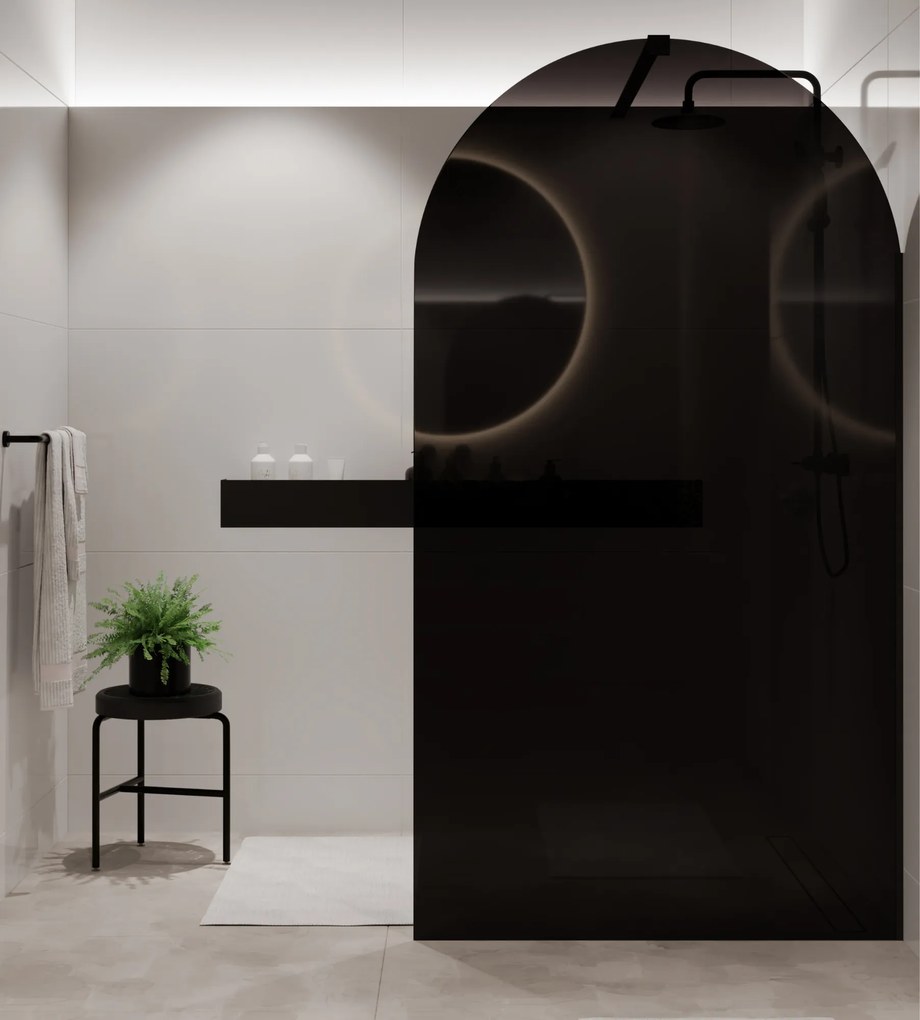 Ścianka prysznicowa WALK IN fix czarna półokrągła 8mm MOLIS Black Oval MASSI | Różne rozmiary : Kolor profili kabiny - złoty, Szerokość ścianki - 70 cm, Typ montażu - WALK in FIX (Do ściany)