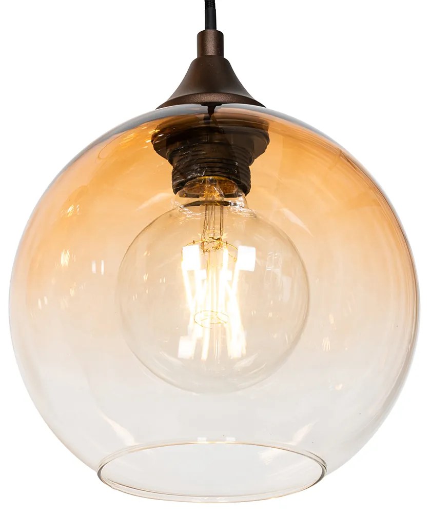 Inteligentna lampa wisząca ciemny brąz z bursztynowym szkłem 8-punktowa z 8 Wifi G95 - Sandra ArtDeco Oswietlenie wewnetrzne