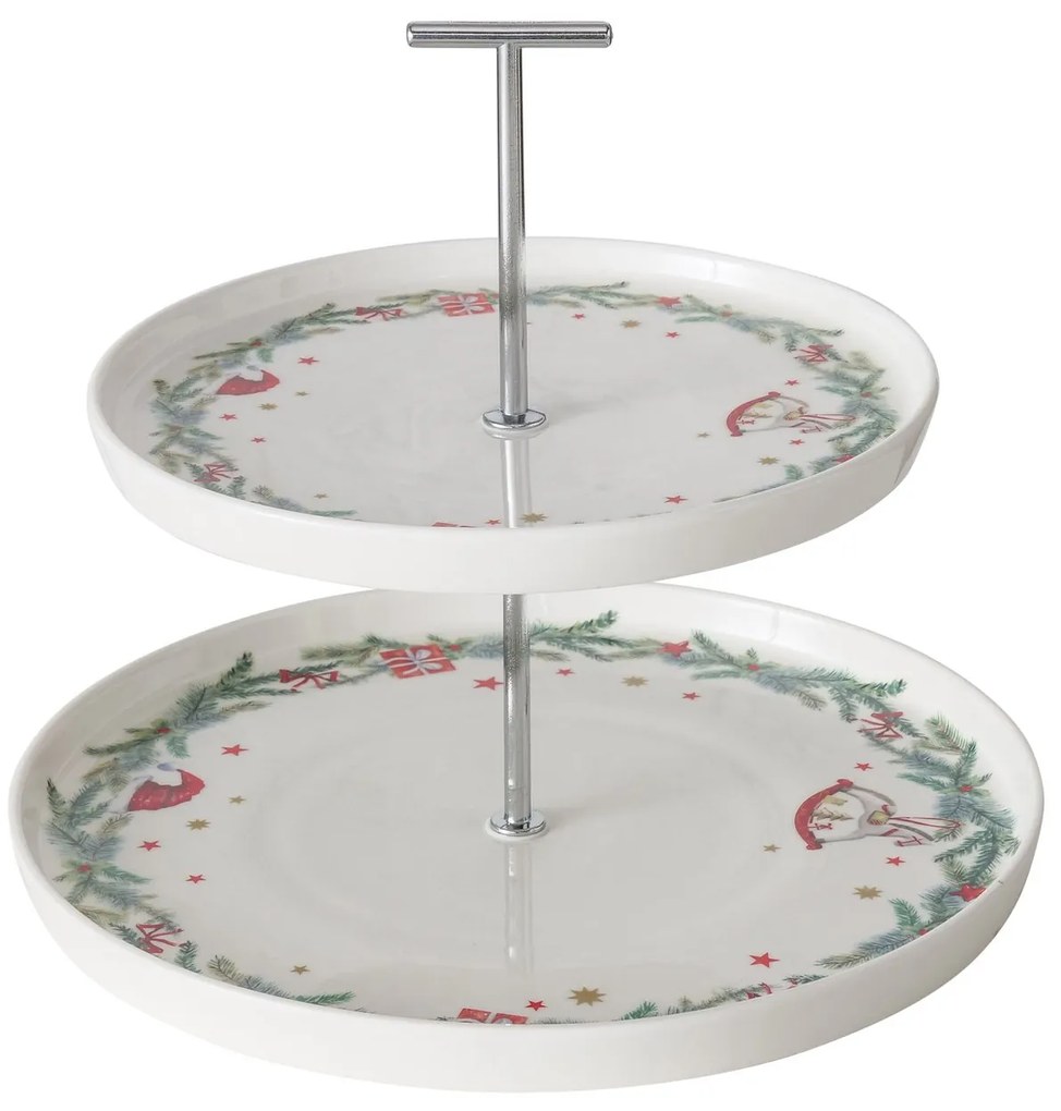 Dwupiętrowa patera ze świątecznym wzorem FLORENZA, wys. 22 cm