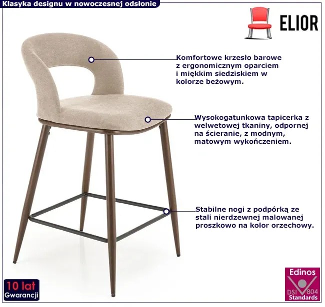 Beżowe krzesło barowe z oparciem - Bleros