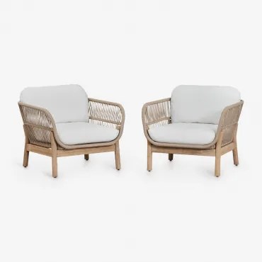 Zestaw 2 Foteli Z Drewna Akacjowego I Plecionej Liny Karvia Akacja Brąz & Tkanina W Kolorze Orzecha Laskowego - Sklum