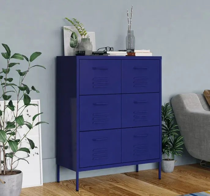 Granatowa stalowa szafka z 6 szufladami L2-R61
