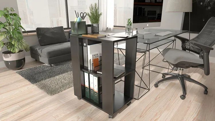 Czarna szafka na kółkach z półką R0-M09