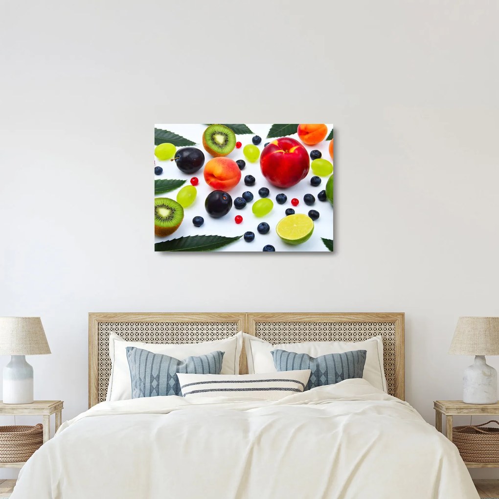 Obraz na szkle - owoce z kroplami wody (70x50 cm)