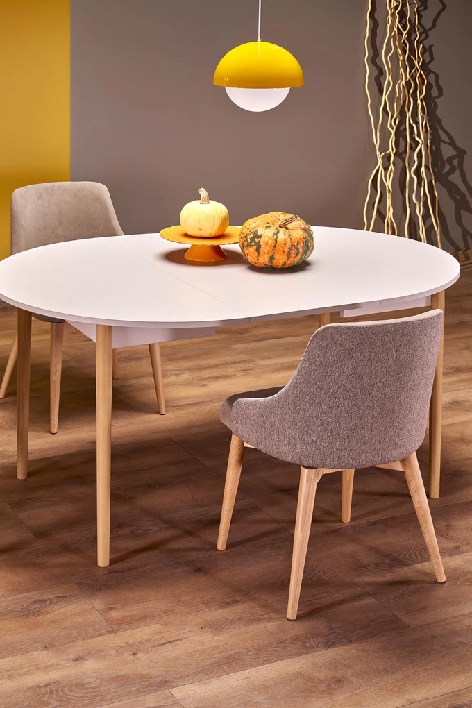 Stół Okrągły rozkładany 102-142x102x75 cm płyta kaszmir/naturalny PIVOT