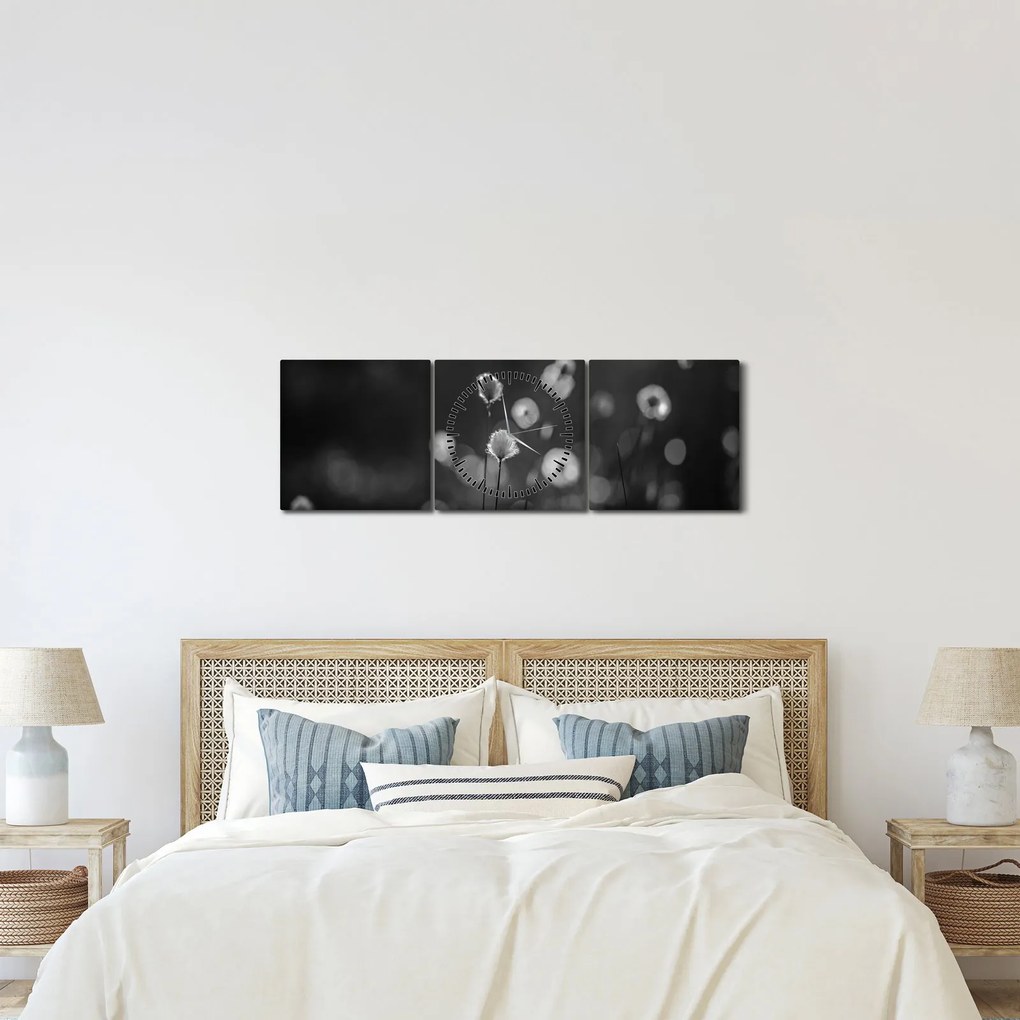 Obraz - Trawa bawełniana na łące (z zegarem) (90x30 cm)