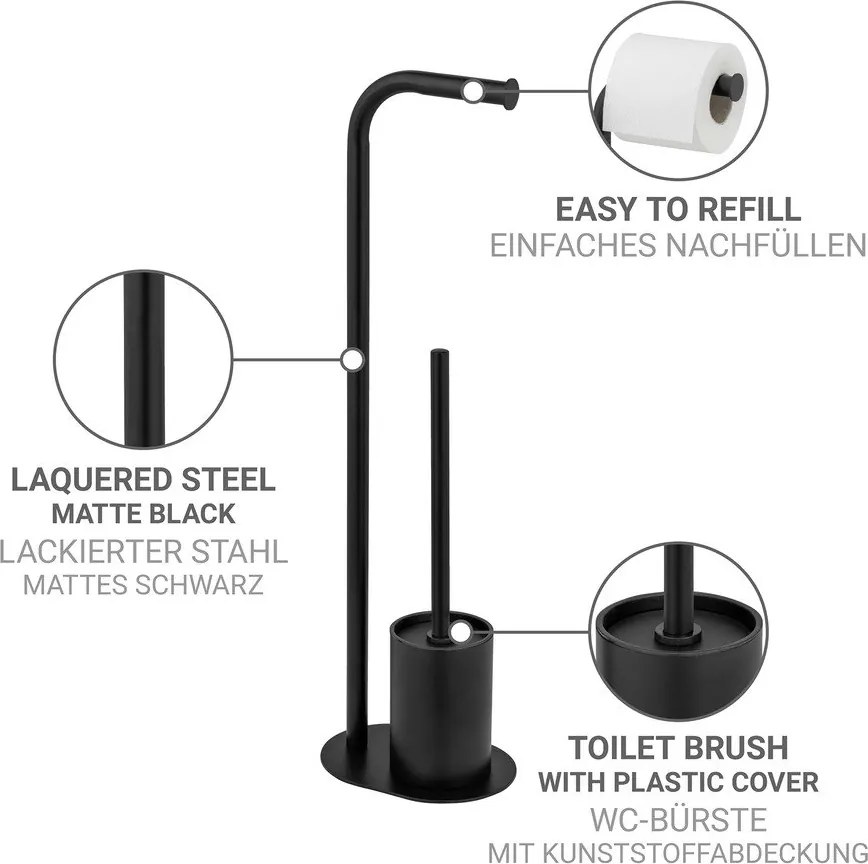 Czarny stalowy stojak na papier toaletowy ze szczotką Levante – Wenko