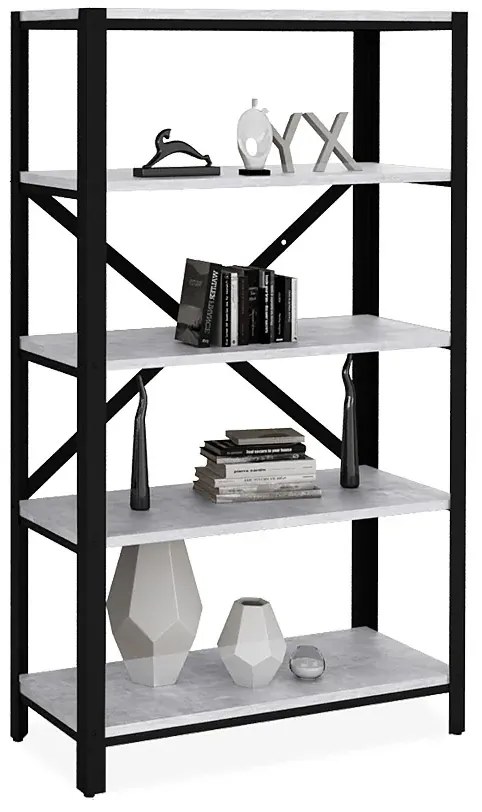 Regał 5 półek w stylu loft czarny + beton N4-R64