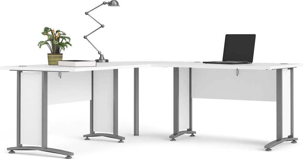 Biurko narożne Prima biały 200x200 szare nogi