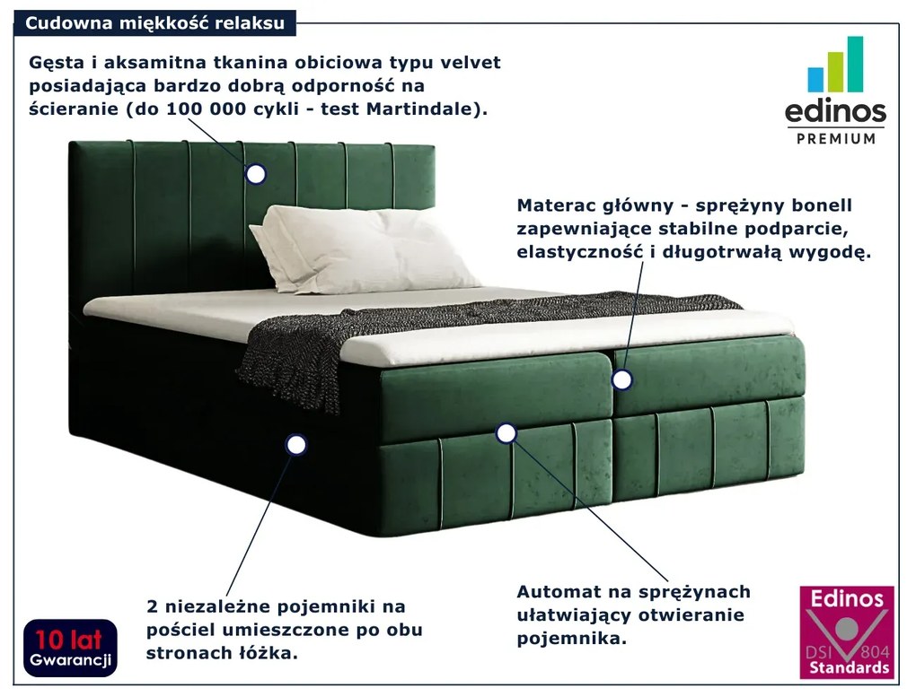 Zielone łóżko kontynentalne z pojemnikiem 5 rozmiarów N9-B41