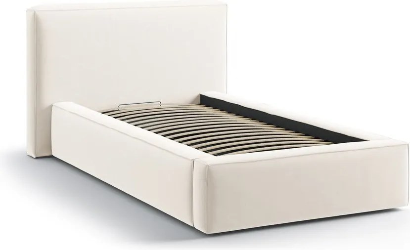 Kremowe tapicerowane łóżko jednoosobowe ze schowkiem i stelażem 90x200 cm Jodie – Micadoni