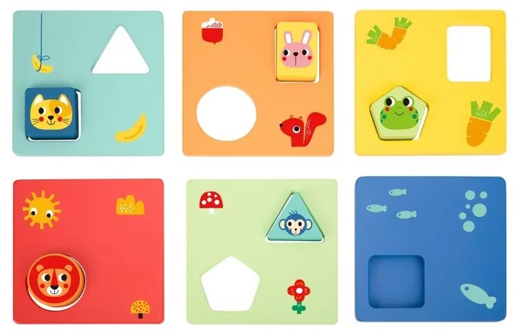 Tooky toy układanka montessori kształty i kolory zwierzątka 6 planszy fsc