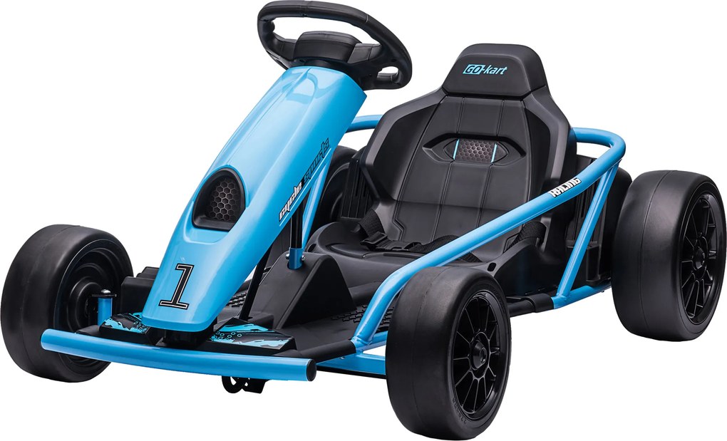 HOMCOM Elektryczny Gokart dla Dzieci z Funkcją Driftu, Klakson, Muzyka, Pas Bezpieczeństwa, Miękki Start, Niebieski/Czarny