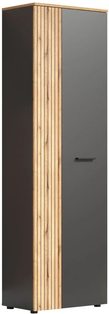 Wąska szafa dwudrzwiowa z półkami grafit + dąb evok T9-N58