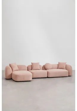 Modułowa 3-częściowa Lewa Sofa Z Szezlongiem W Kolorze Szenilu Coco Tkaniny Szenil Rosa Palote | Daydream Pink - Sklum